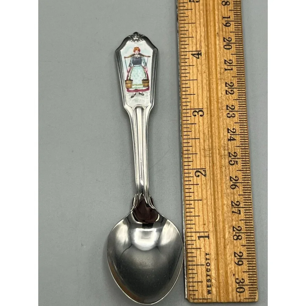 Vtg Stainless Sugar Spoon Enamel Handle German Woman Buckets Milkmaid - Picture 6 of 8